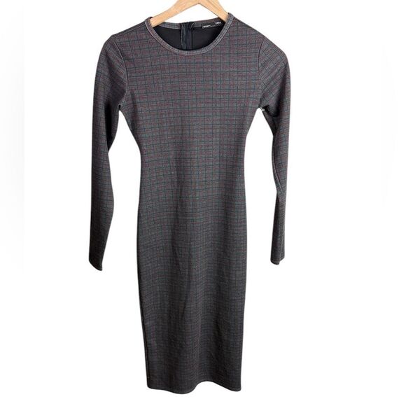 Zara Charcoal Gray & Red Plaid Midi Dress - Picture 1 of 5